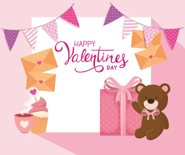 Gelukkige Valentijnsdag kaart met decoratie — Stockvector