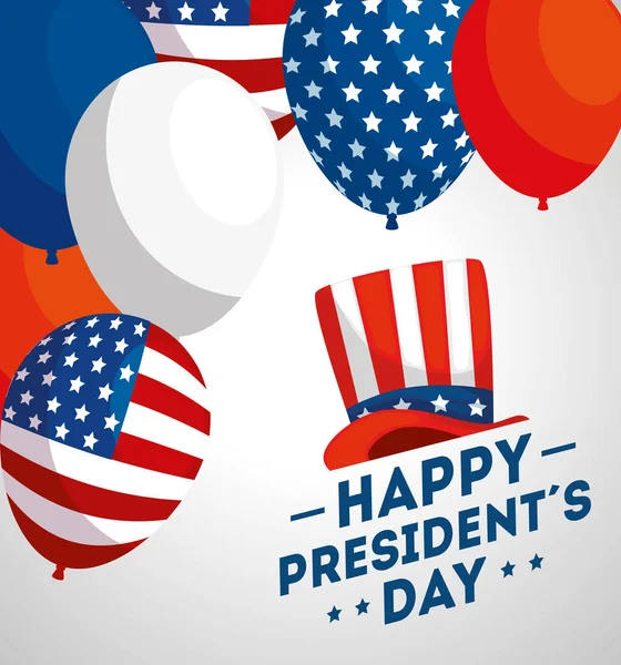 С днем президентов с воздушными шарами гелий и флаг США — стоковый вектор