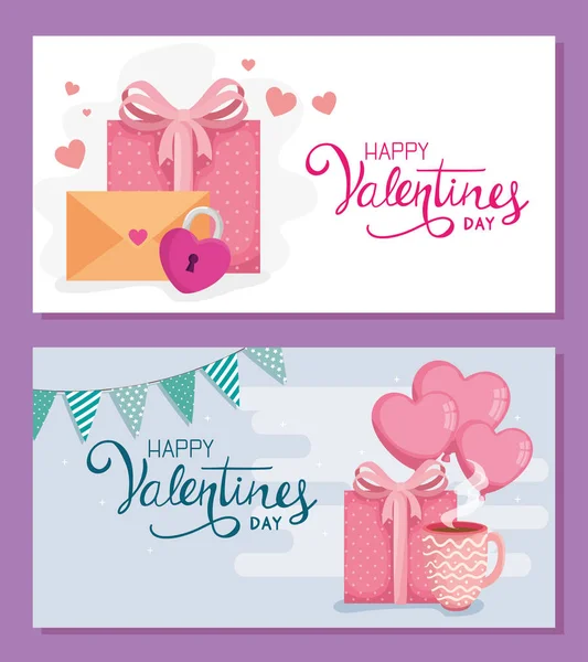 Set carte di felice giorno di San Valentino con decorazione — Vettoriale Stock