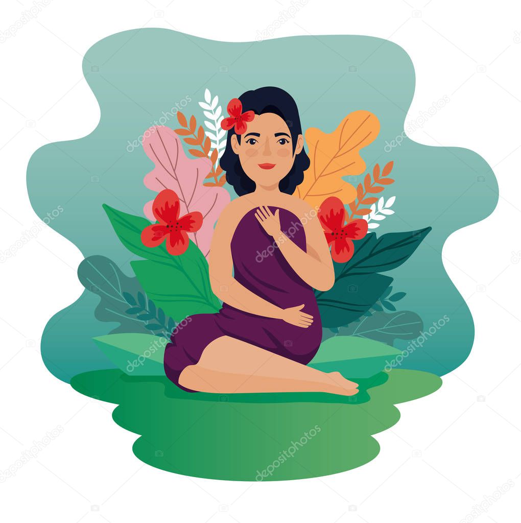 beautiful woman with tropical leafs avatar character