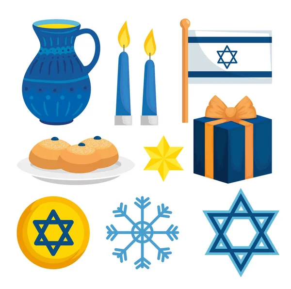 Decoración conjunto de hanukkah feliz — Vector de stock