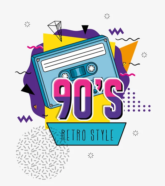 Poster of nineties with cassette retro style pop art — Stock Vector