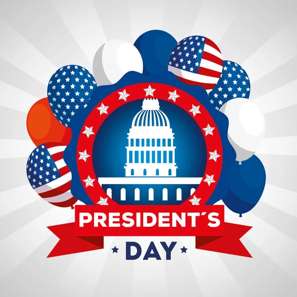 Ευτυχισμένη ημέρα προέδρων με το αμερικανικό κοινοβούλιο και διακόσμηση — Διανυσματικό Αρχείο