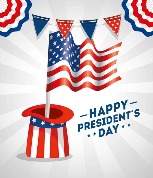 Heureux jour des présidents avec chapeau et drapeau usa — Image vectorielle