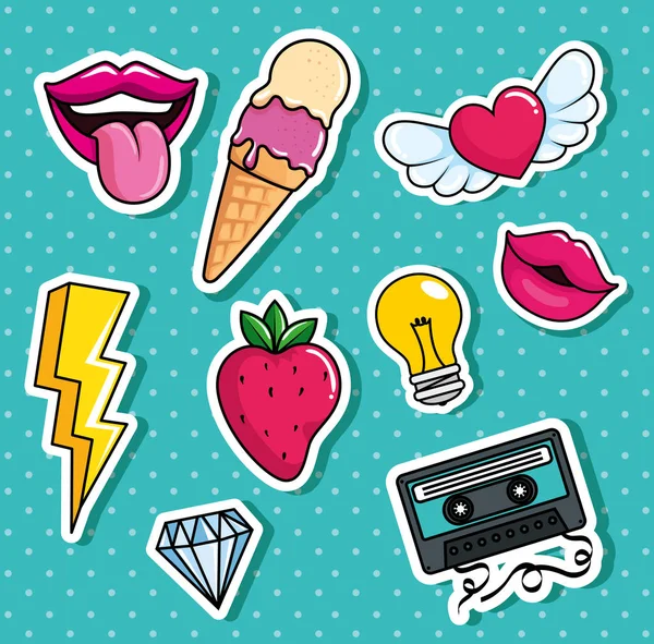 Dondurma ve set simgeleri pop sanat tarzı — Stok Vektör
