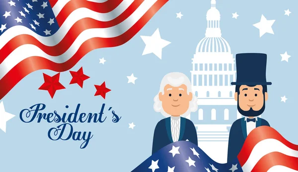 Heureux jour des présidents avec les gens et la décoration — Image vectorielle