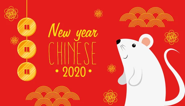 Feliz ano novo chinês 2020 com ratos e decoração — Vetor de Stock