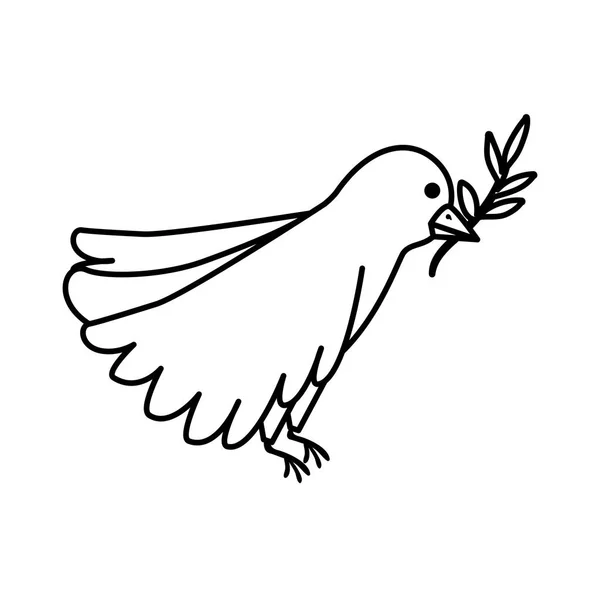 オリーブの枝のラインスタイルのアイコンを持つ鳥 — ストックベクタ