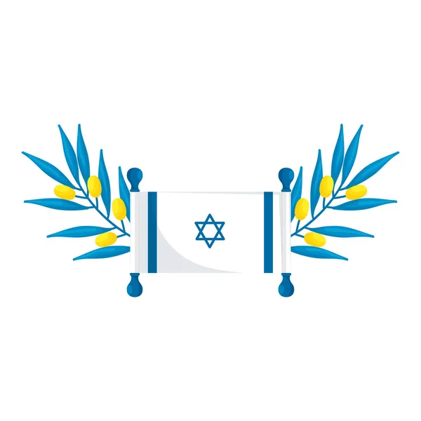 Bandeira israel com galhos e folhas ícone isolado — Vetor de Stock