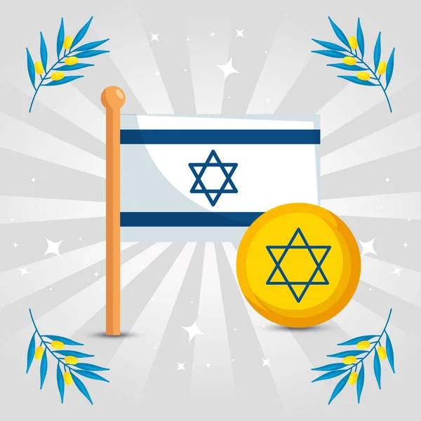 Bandera Israelel con decoración de ramas de olivo — Vector de stock
