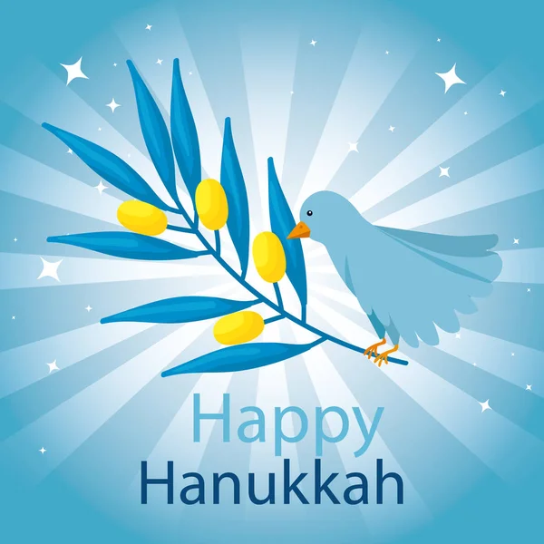 Hanukkah felice con uccello e ramo d'ulivo — Vettoriale Stock