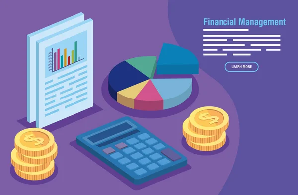 Gestión financiera con calculadora e infografías — Vector de stock
