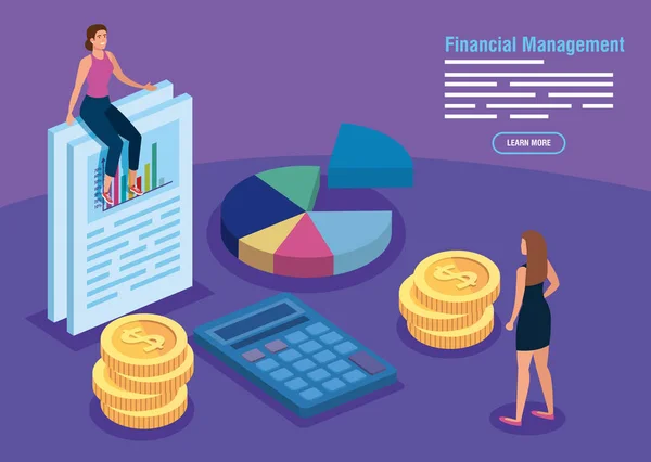 Financial management with infographics and business women — Stock Vector