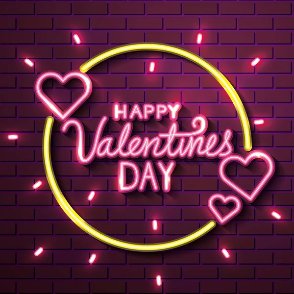 Joyeuse Saint-Valentin avec des cœurs de néons — Image vectorielle
