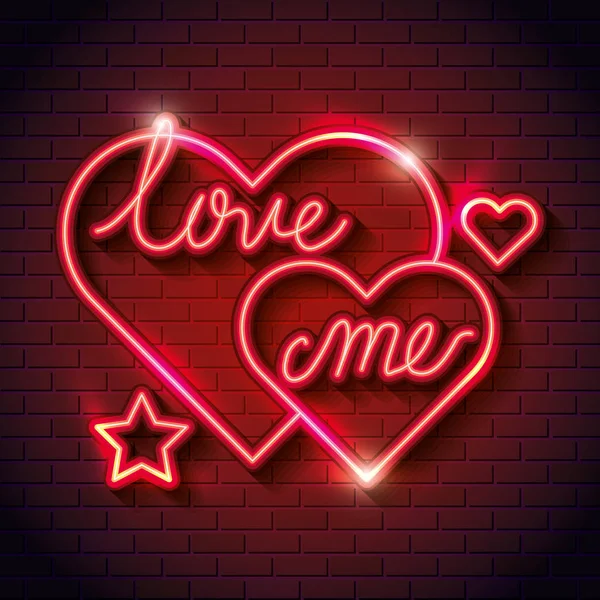 Schriftzug der Liebe mich mit Herzen aus Neonlicht — Stockvektor