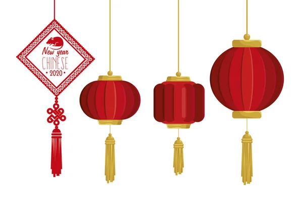 Set of icons decoration happy new year chinese 2020 — Stock Vector