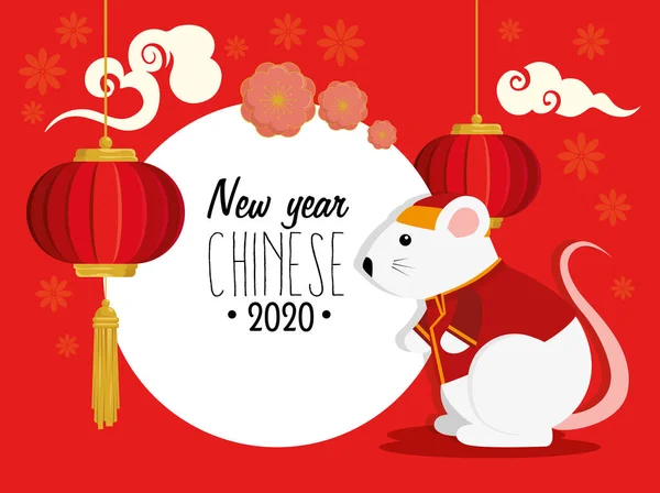 Feliz ano novo chinês 2020 com rato e decoração — Vetor de Stock