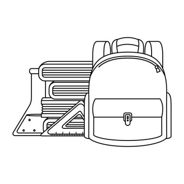 Okul çantası tüp testi ve kitaplarla dolu.