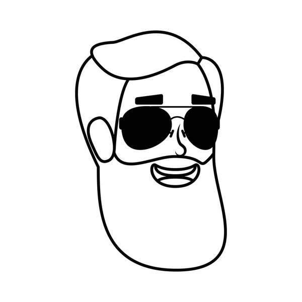 Testa giovane uomo con barba e occhiali da sole — Vettoriale Stock