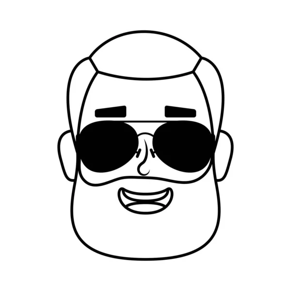 Young man head with beard and sunglasses — 스톡 벡터