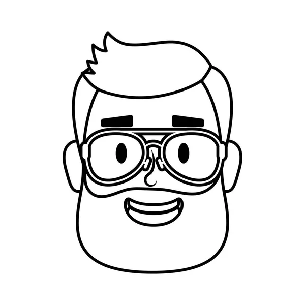 Cabeza de joven con barba y anteojos — Vector de stock