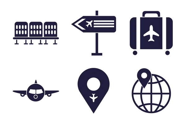 Paquete de iconos de conjunto de aeropuertos — Archivo Imágenes Vectoriales