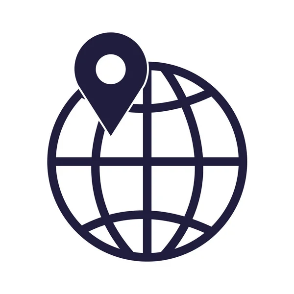 Sphere planet with pin location isolated icon — 스톡 벡터