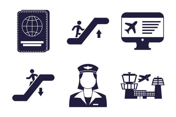 Bundle of airport set icons — Stock Vector