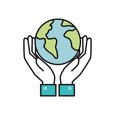 hands with planet earth ecology icon