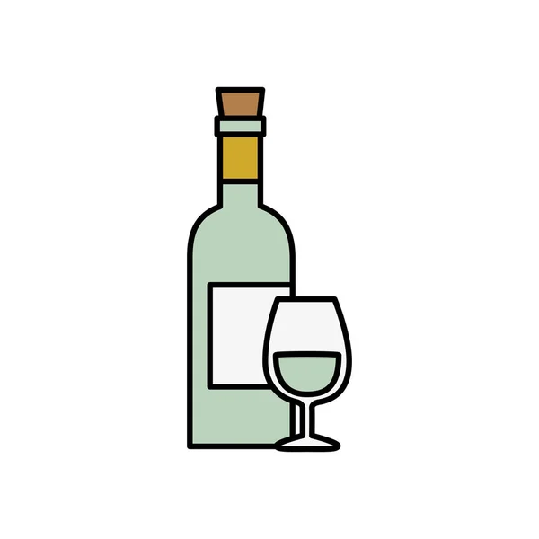 装有杯子隔离图标的葡萄酒瓶 — 图库矢量图片