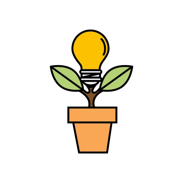 Planta vaso com lâmpada ícone ecologia —  Vetores de Stock