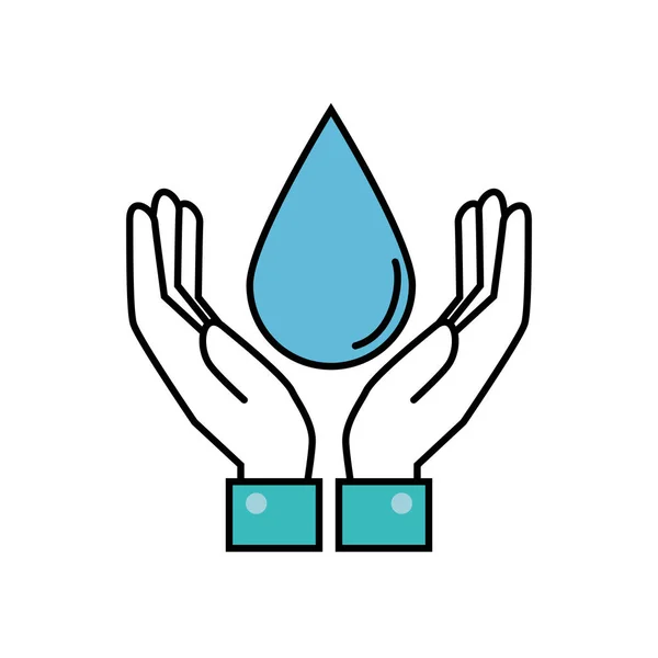 Mani con goccia icona di ecologia dell'acqua — Vettoriale Stock