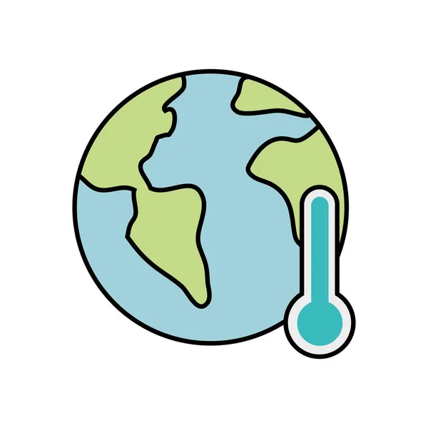 Planeta mundial com termômetro ícone isolado — Vetor de Stock