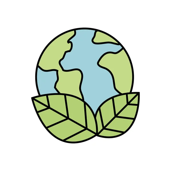 Planet earth with leaf ecology icon — Stok Vektör