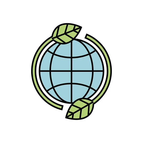 Globe with leafs ecology icon — Stok Vektör
