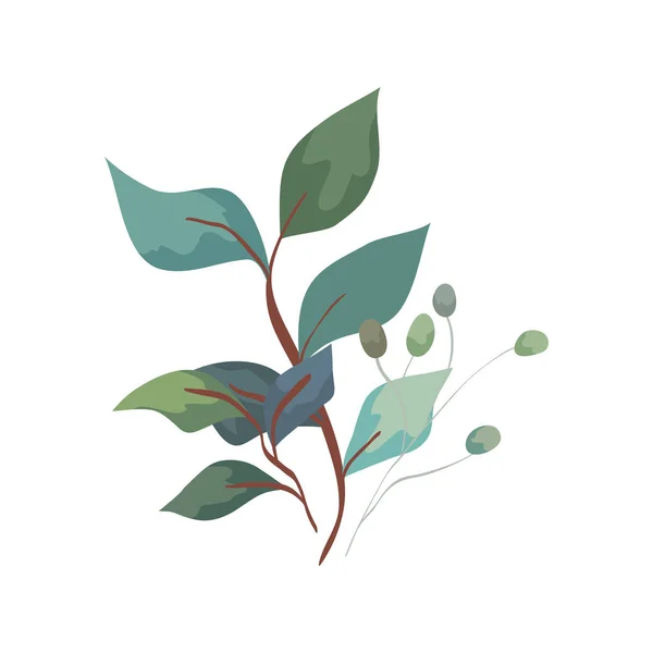 Cabang dengan daun alam ekologi terisolasi ikon - Stok Vektor
