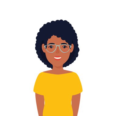 Gözlüklü güzel bir afro kadın karakter simgesi