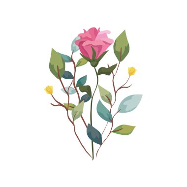 Dalları ve yaprakları olan sevimli bir çiçek.