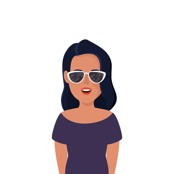 Hermosa mujer con gafas de sol avatar icono de carácter — Vector de stock