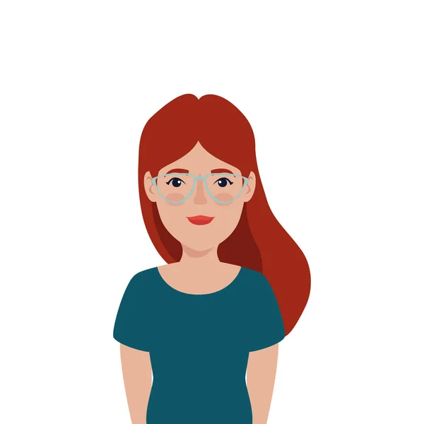 Hermosa mujer de pelo rojo con gafas carácter avatar — Vector de stock