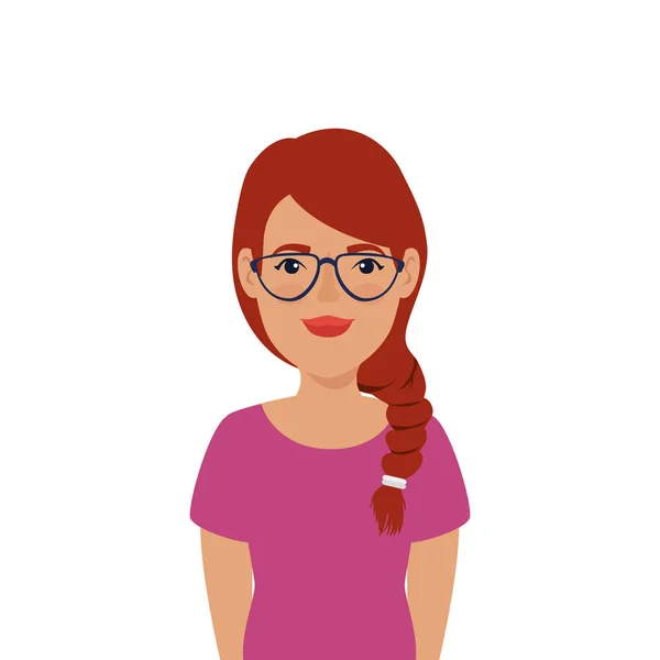Gyönyörű nő piros haj szemüveggel avatar karakter — Stock Vector