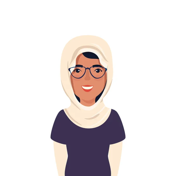 Belle femme musulmane avec lunettes avatar personnage icône — Image vectorielle