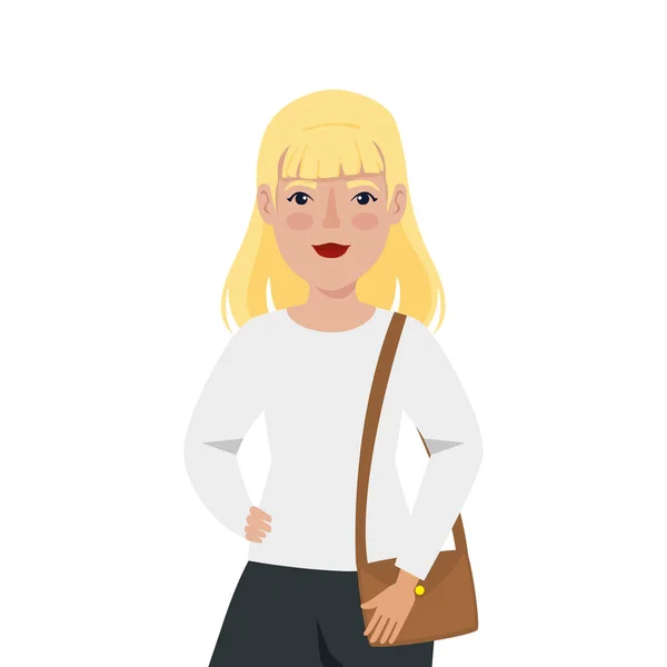 Hermosa mujer rubia pelo con bolso avatar carácter — Vector de stock