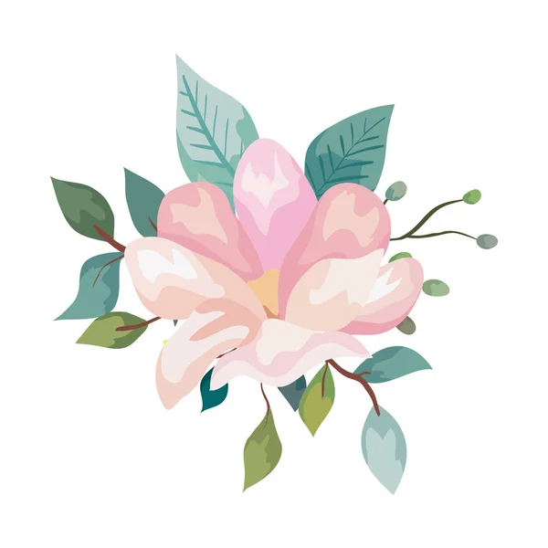 Aranyos virág levelekkel természetes elszigetelt ikon — Stock Vector