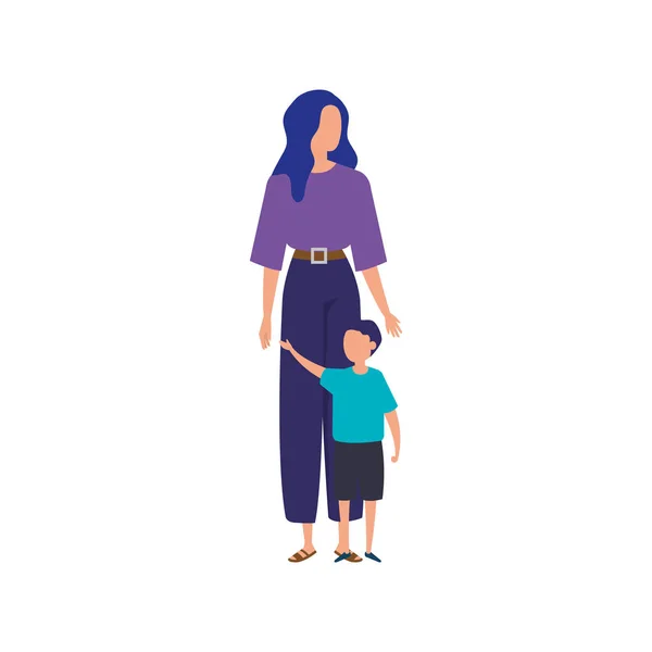 Madre con hijo avatar caracteres — Vector de stock