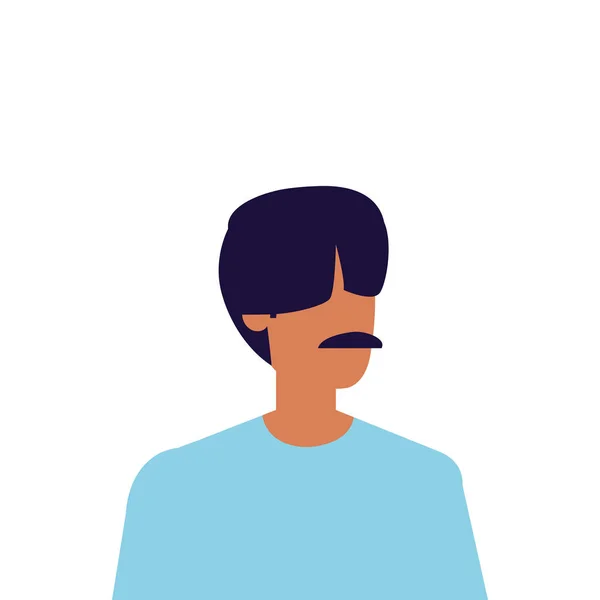 Joven con icono de carácter bigote — Vector de stock