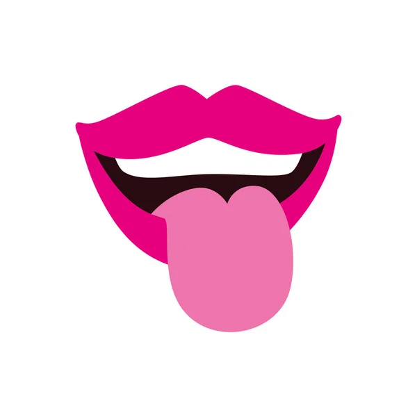 Sexy boca con lengua fuera pop arte icono de estilo — Vector de stock