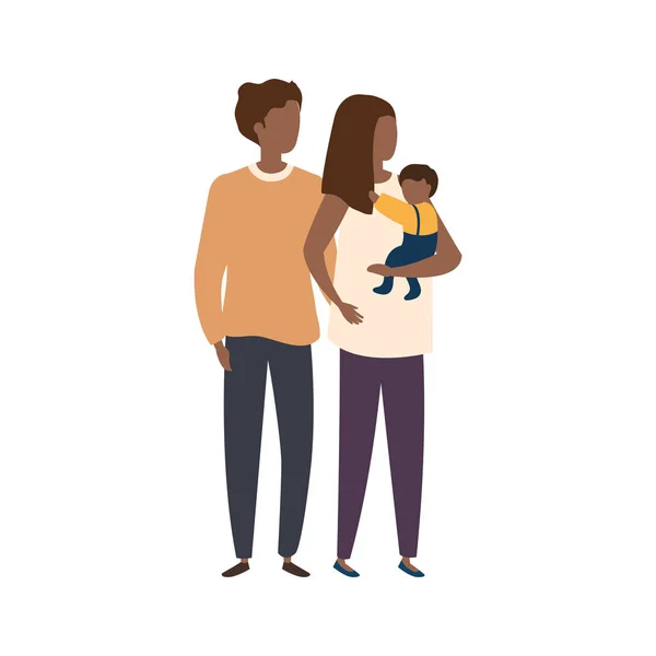 Pais afro com bebê menino avatar personagens — Vetor de Stock