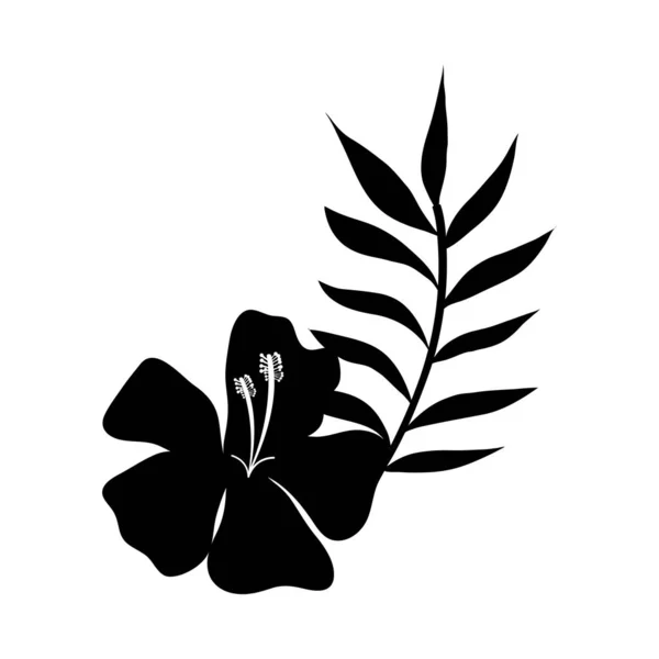 Silhouette der Blume mit Zweig und Blättern isoliert Symbol — Stockvektor
