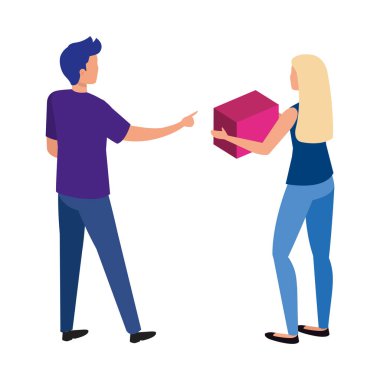 Küp izole edilmiş ikonu olan genç çift